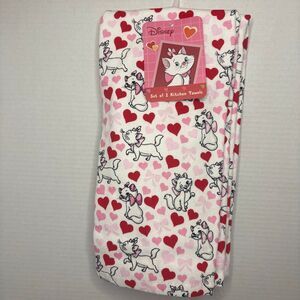 Disney Valentine’s Day Aristocats Two Pack Kitchen Towels Red Pink Hearts